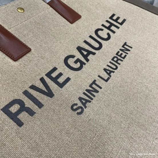 Tony Luxuries AND TOTE YSL RIVE LINEN BAG IN LEATHER GAUCHE 0812
